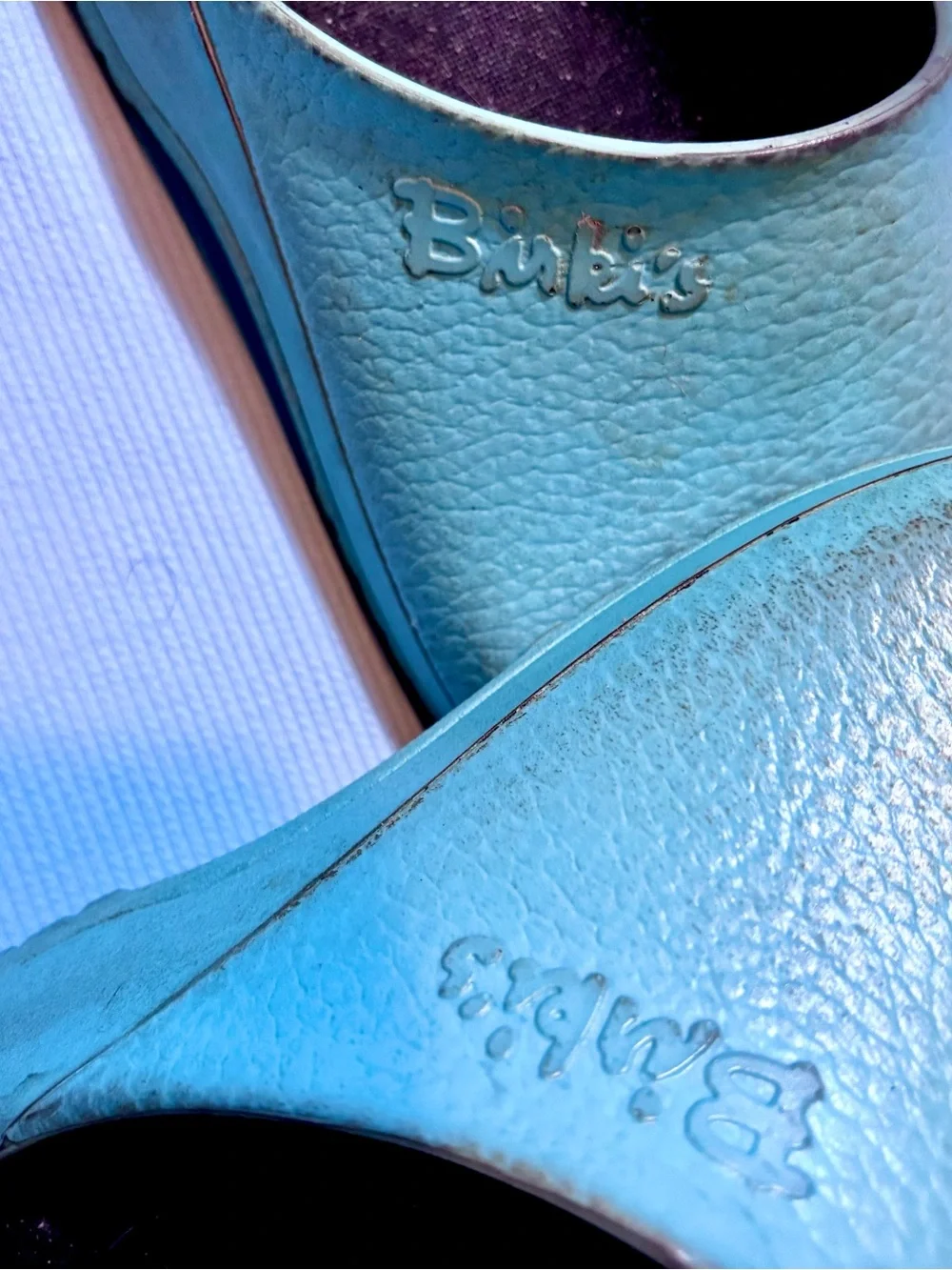 Super Birki Slip-On Work Clog Shoes in Light Blue/Aqua *Used Condition*